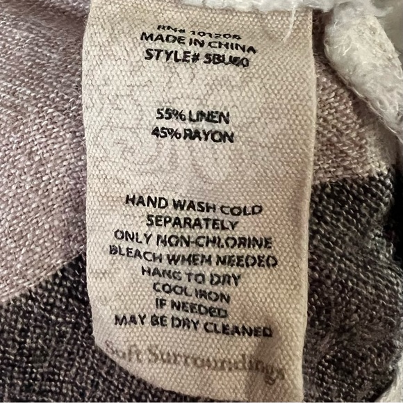 Soft Surroundings Women's Large Carreaux Plaid Linen Blend Back Zip Blouse Beige - Picture 12 of 12